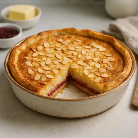 Recette du Bakewell pudding : dessert anglais traditionnel aux amandes et confiture