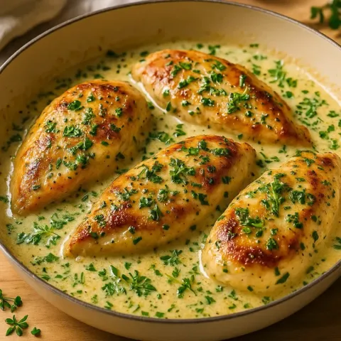Pollo cremoso con mantequilla y ajo y hierbas – fácil, sabroso y reconfortante