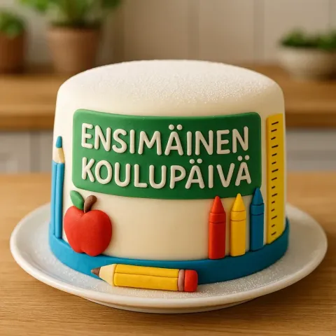 Kakku ensimmäinen koulupäivä – hauska kouluaiheinen kakku koulun aloitukseen