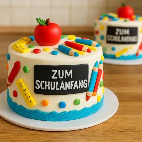 Schulanfang‑Torte Rezept – Bunte Schule‑Motivtorte zum ersten Schultag