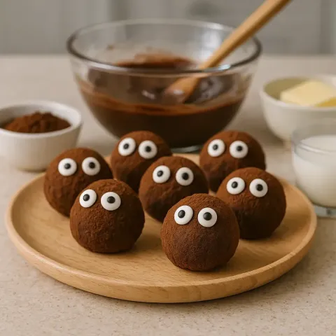 Halloween Schokoladentrüffel mit Zuckeraugen: Gruselige Monster-Pralinen für Kinder