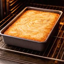 Baked cottage cheese tray bake in the oven