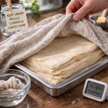 Covered phyllo stack, flexible edges, no cracks