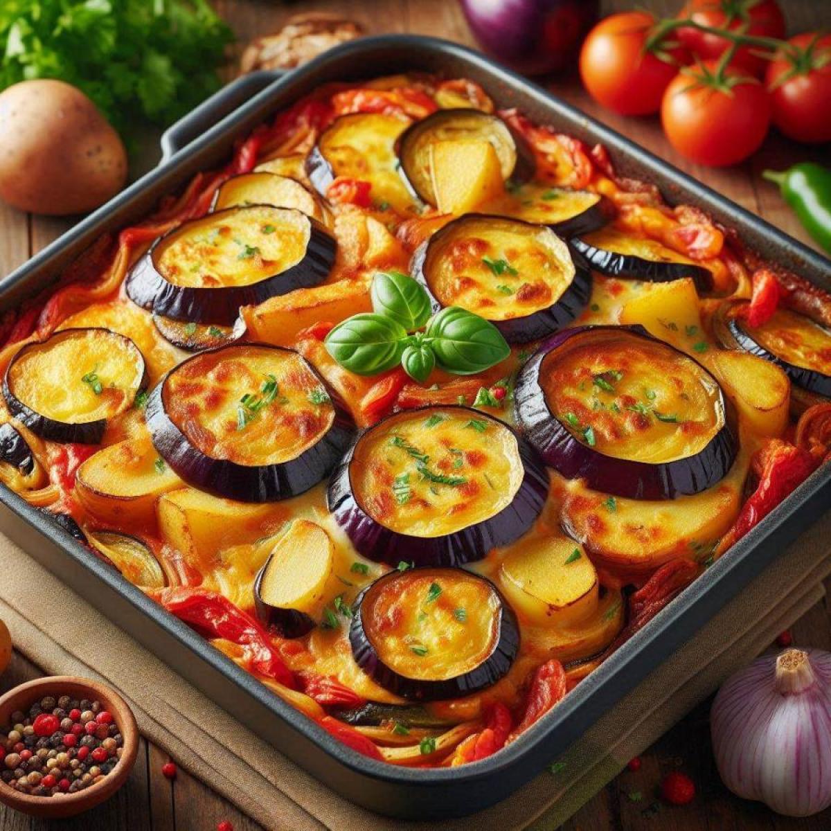Moussaka aux légumes avec pommes de terre et aubergines