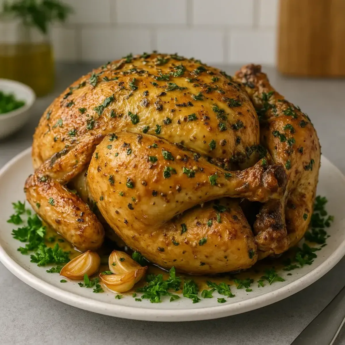 Garlic-Herb Roast Chicken made easy in air-fryer or convection oven