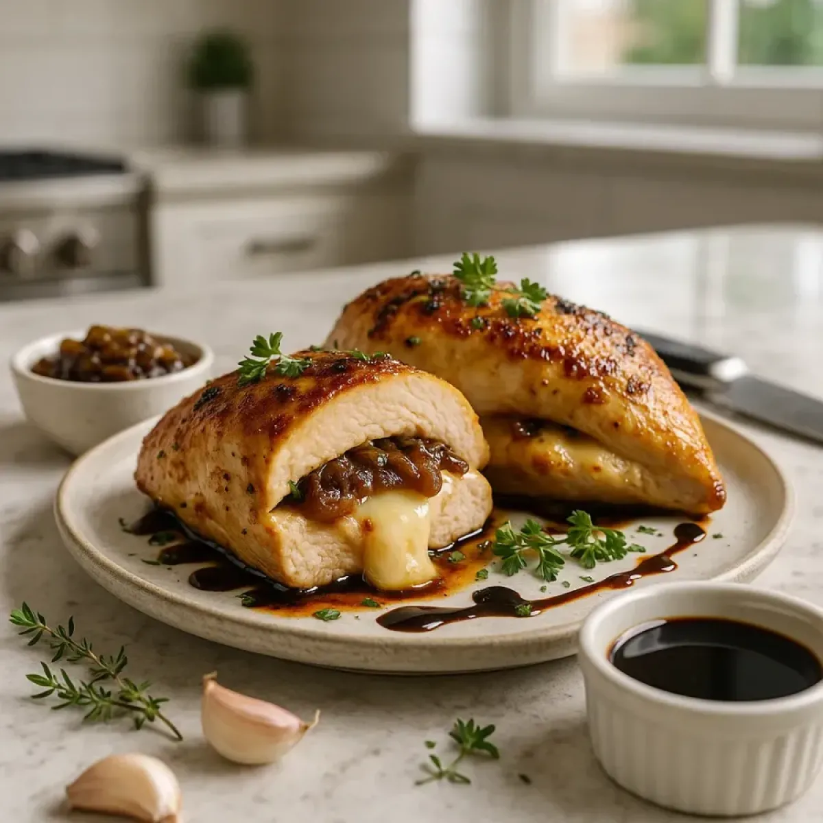 Fylld kyckling med Brie och karamelliserad lök – lätt gourmeträtt